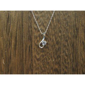 18 Inch Sterling Silver Abstract Shape Single CZ Stone Necklace